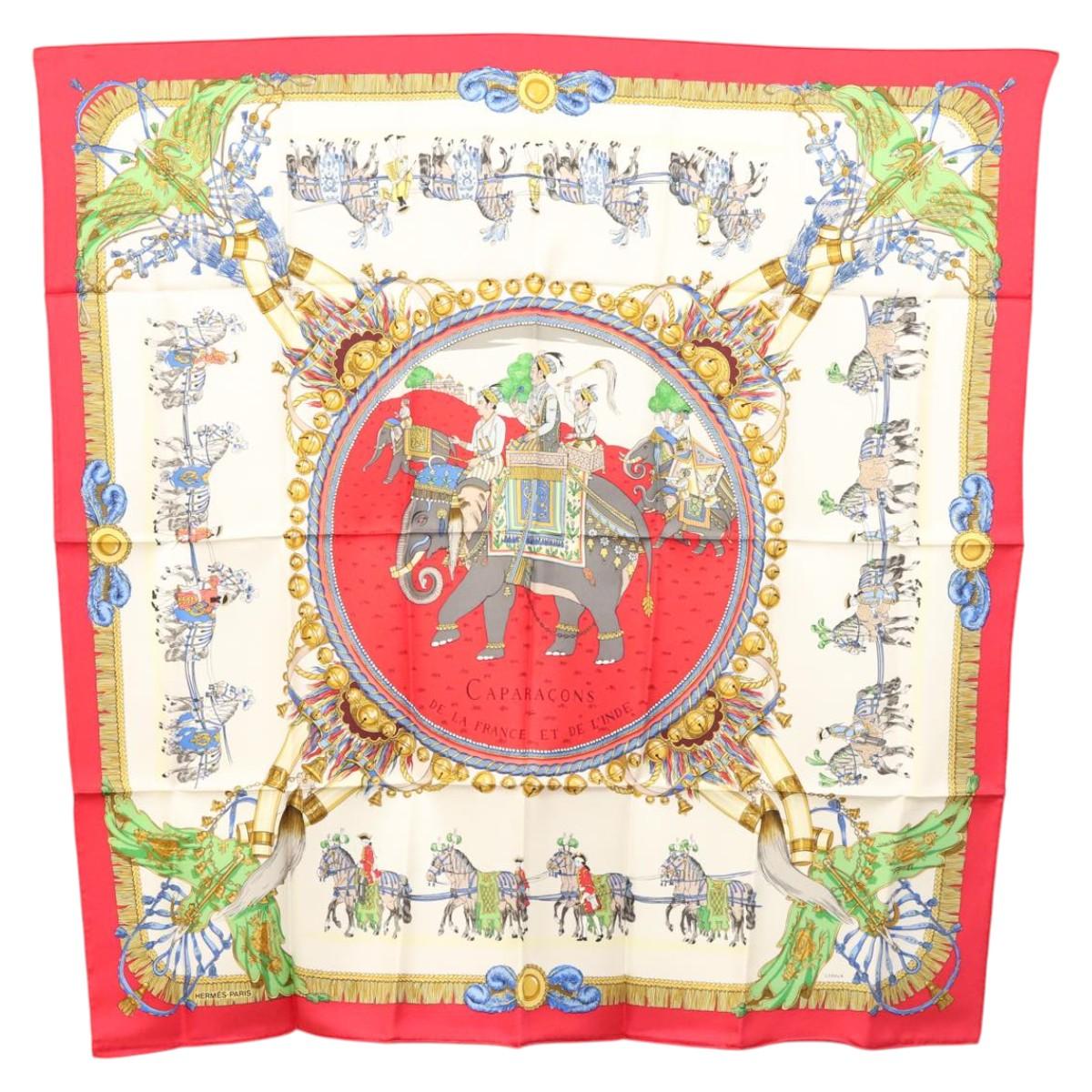 HERMES Carre 90 Scarf ""CAPARACONS DE LA FRANCE ET DE L'INDE"" Silk Auth 124561