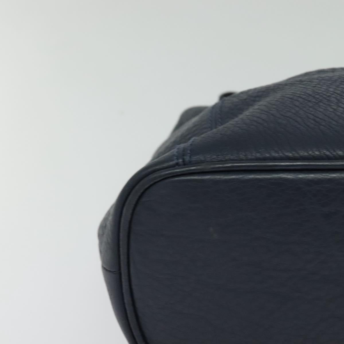 Coach Shoulder Bag Leather Navy Gold Auth 124594