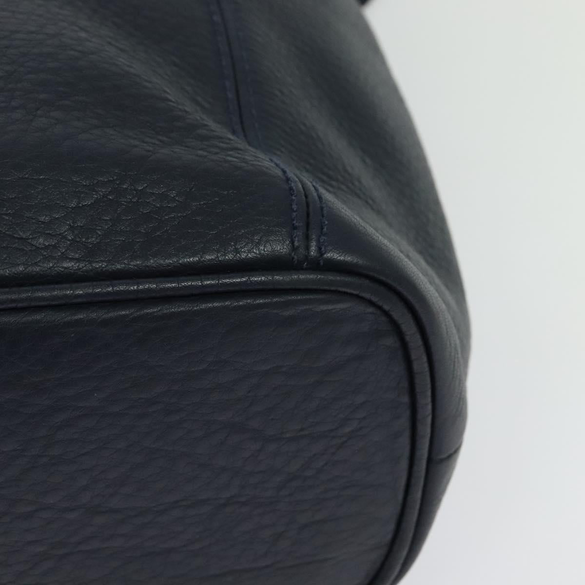 Coach Shoulder Bag Leather Navy Gold Auth 124594