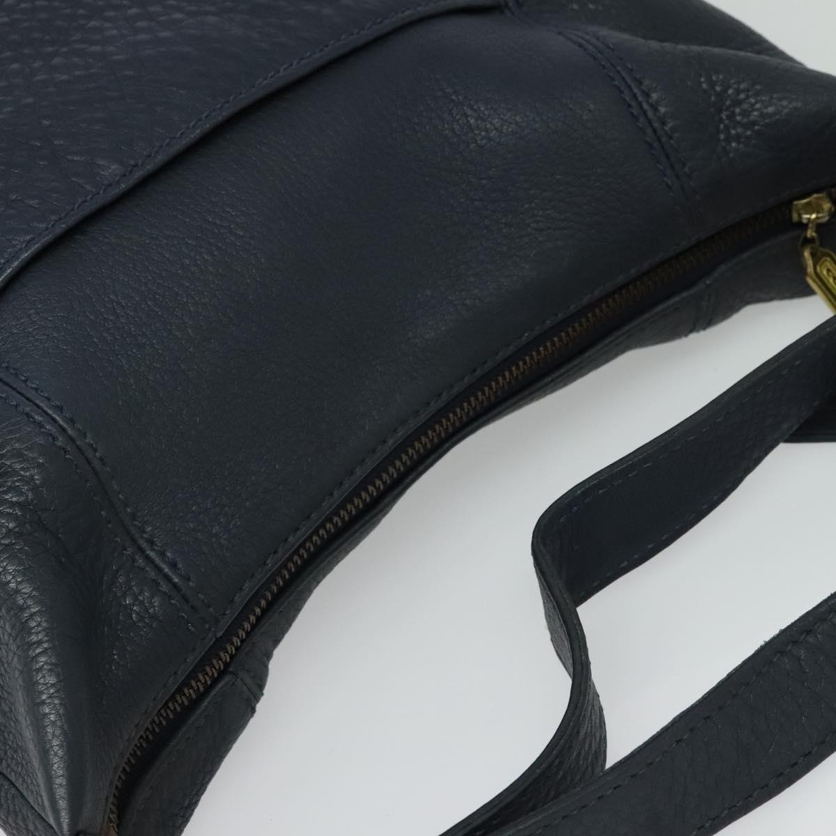 Coach Shoulder Bag Leather Navy Gold Auth 124594