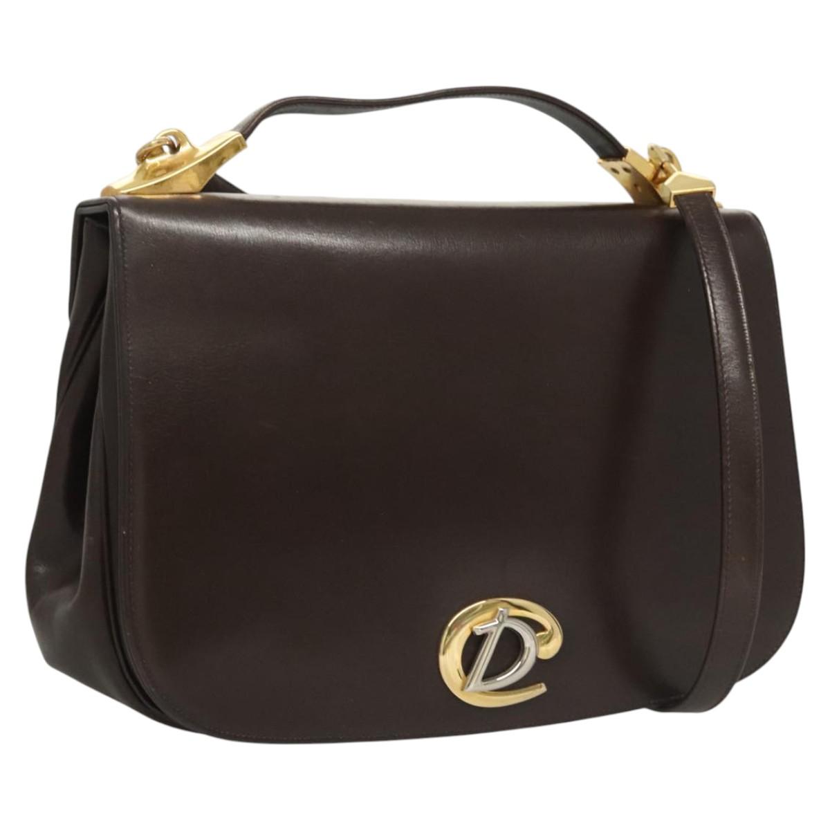 Christian Dior Hand Bag Leather 2way Brown Gold Auth 124602
