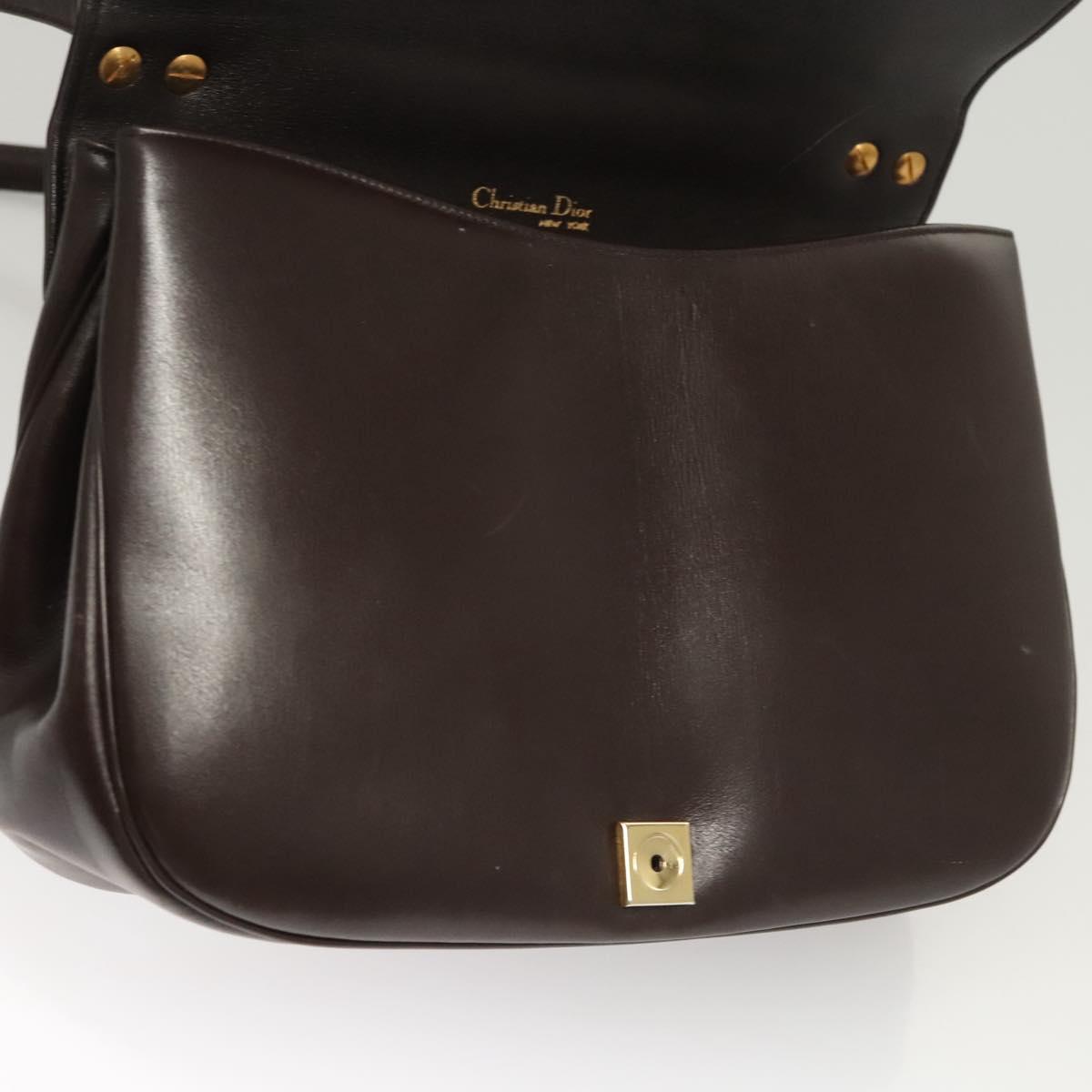 Christian Dior Hand Bag Leather 2way Brown Gold Auth 124602