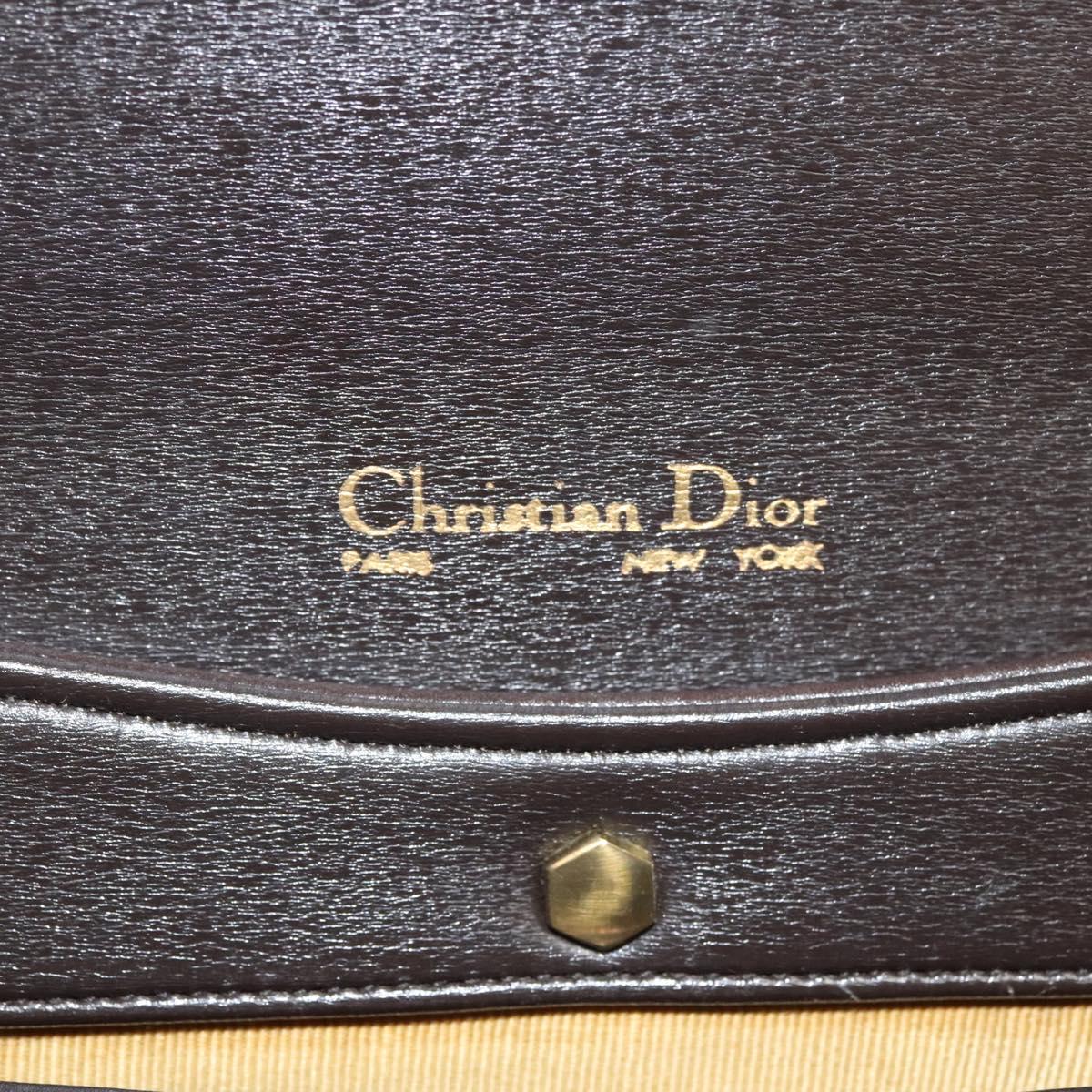 Christian Dior Hand Bag Leather 2way Brown Gold Auth 124602