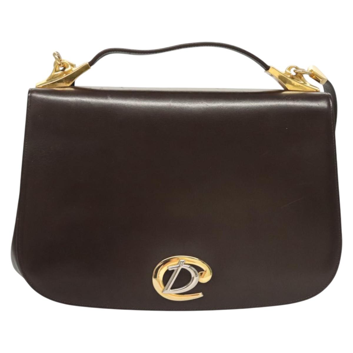 Christian Dior Hand Bag Leather 2way Brown Gold Auth 124602