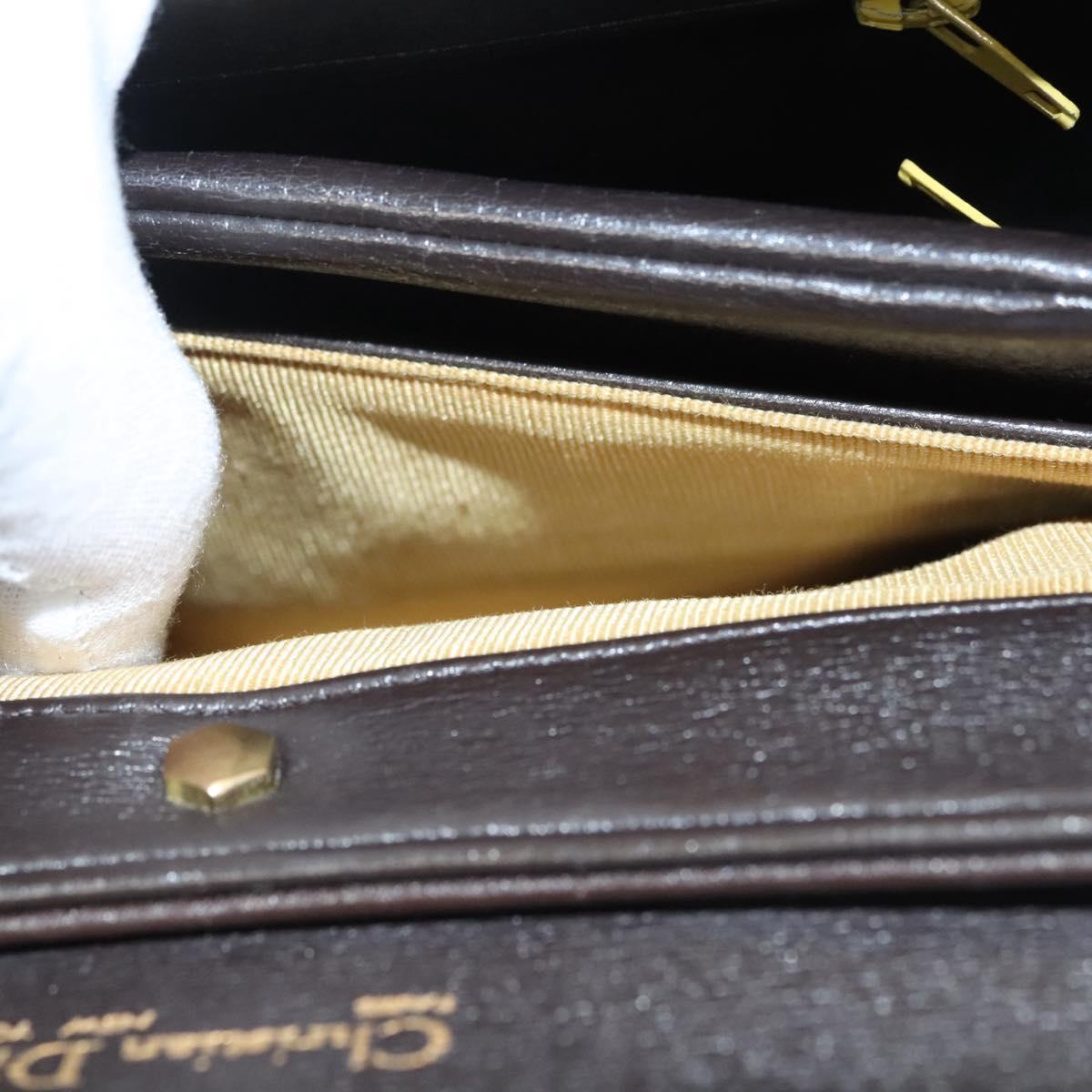 Christian Dior Hand Bag Leather 2way Brown Gold Auth 124602
