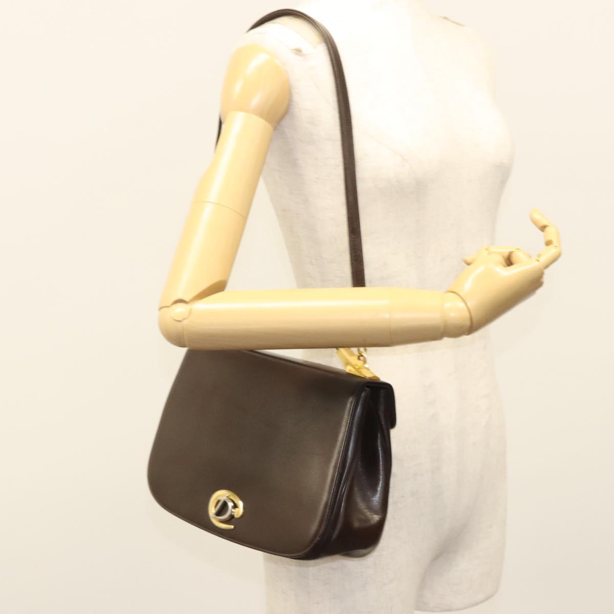 Christian Dior Hand Bag Leather 2way Brown Gold Auth 124602