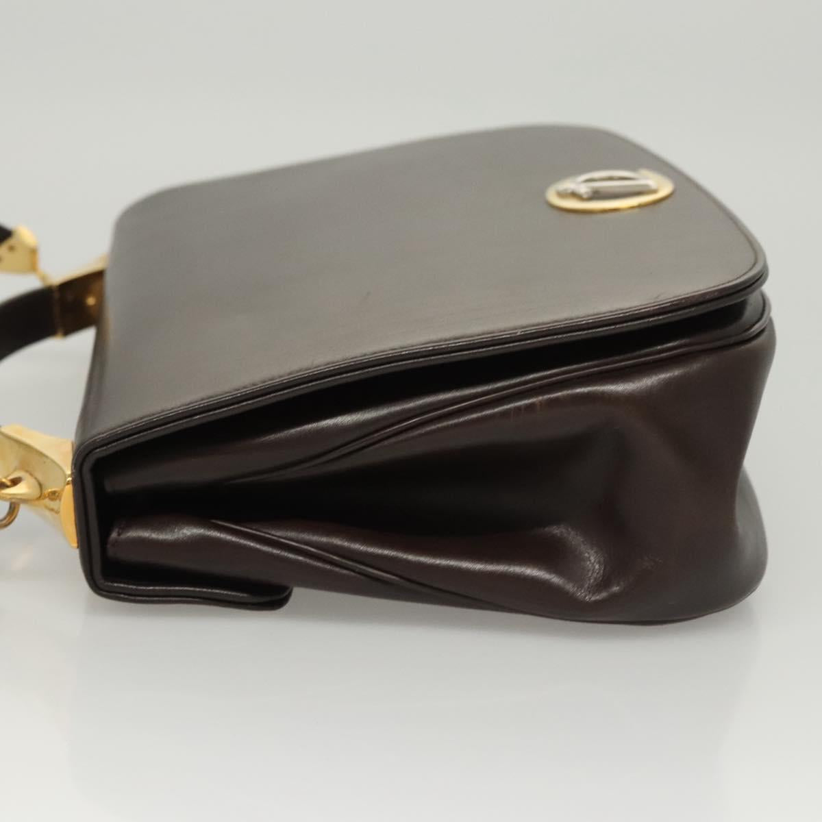 Christian Dior Hand Bag Leather 2way Brown Gold Auth 124602