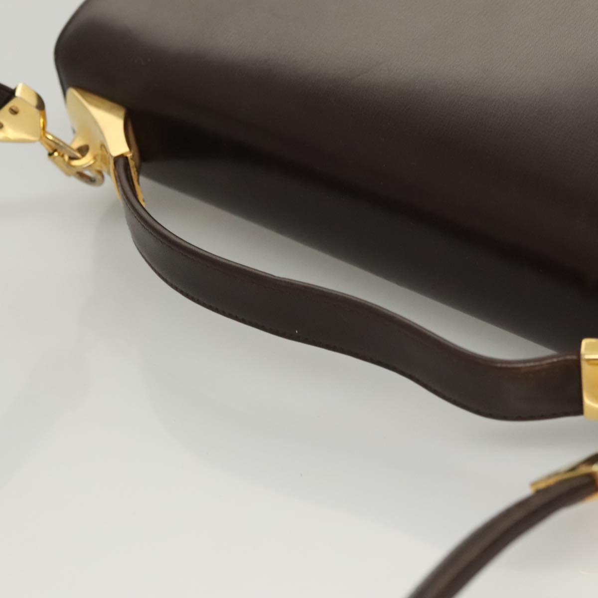 Christian Dior Hand Bag Leather 2way Brown Gold Auth 124602