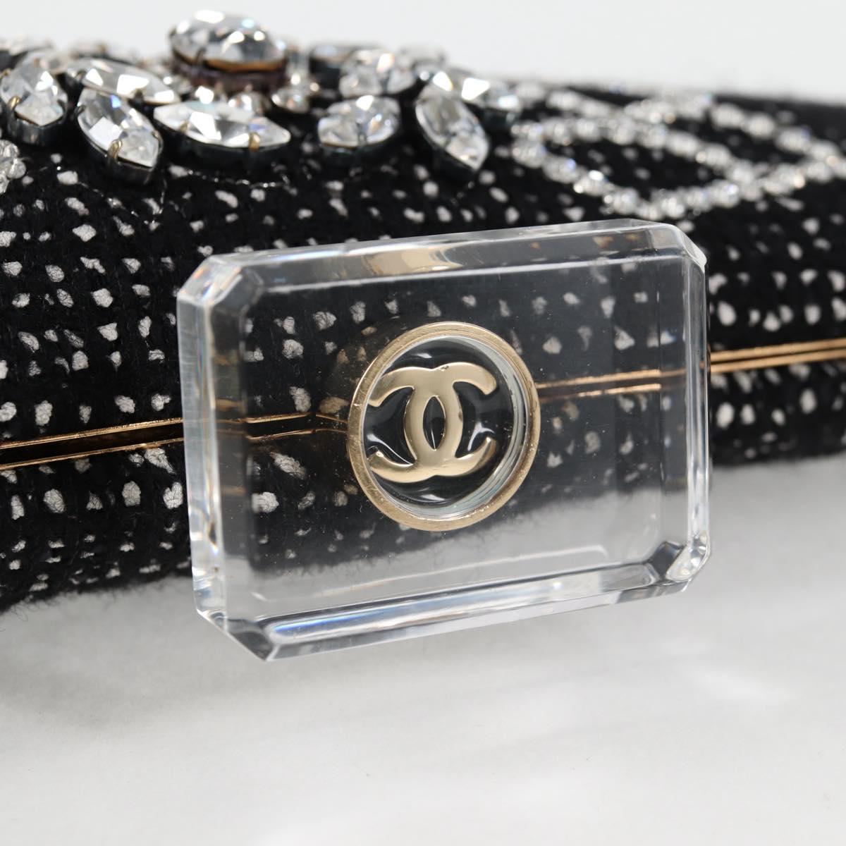 CHANEL Clutch Bag Tweed Black Gold CC Auth 124606AV