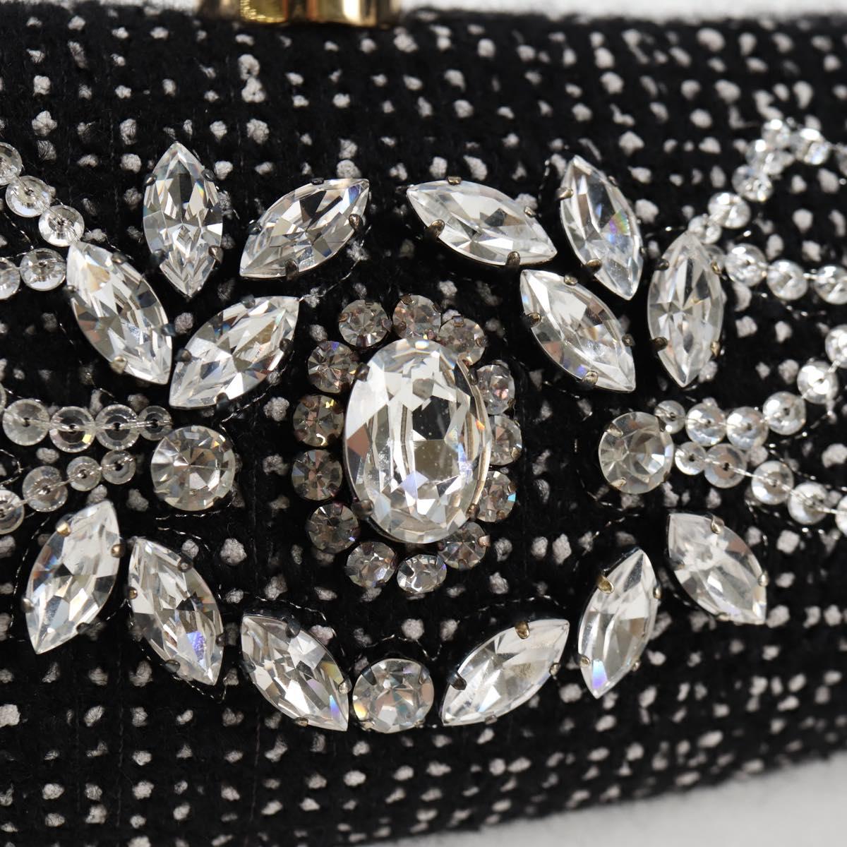 CHANEL Clutch Bag Tweed Black Gold CC Auth 124606AV