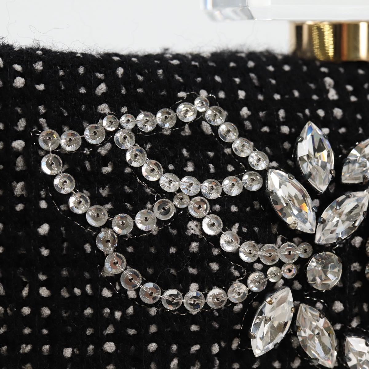 CHANEL Clutch Bag Tweed Black Gold CC Auth 124606AV