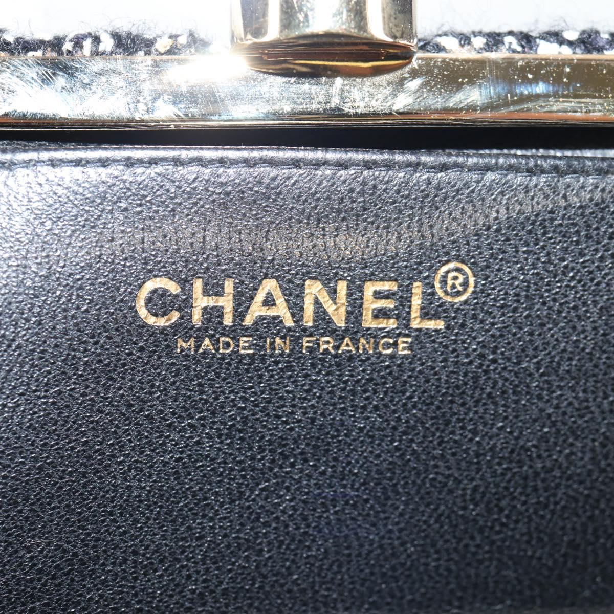 CHANEL Clutch Bag Tweed Black Gold CC Auth 124606SAV