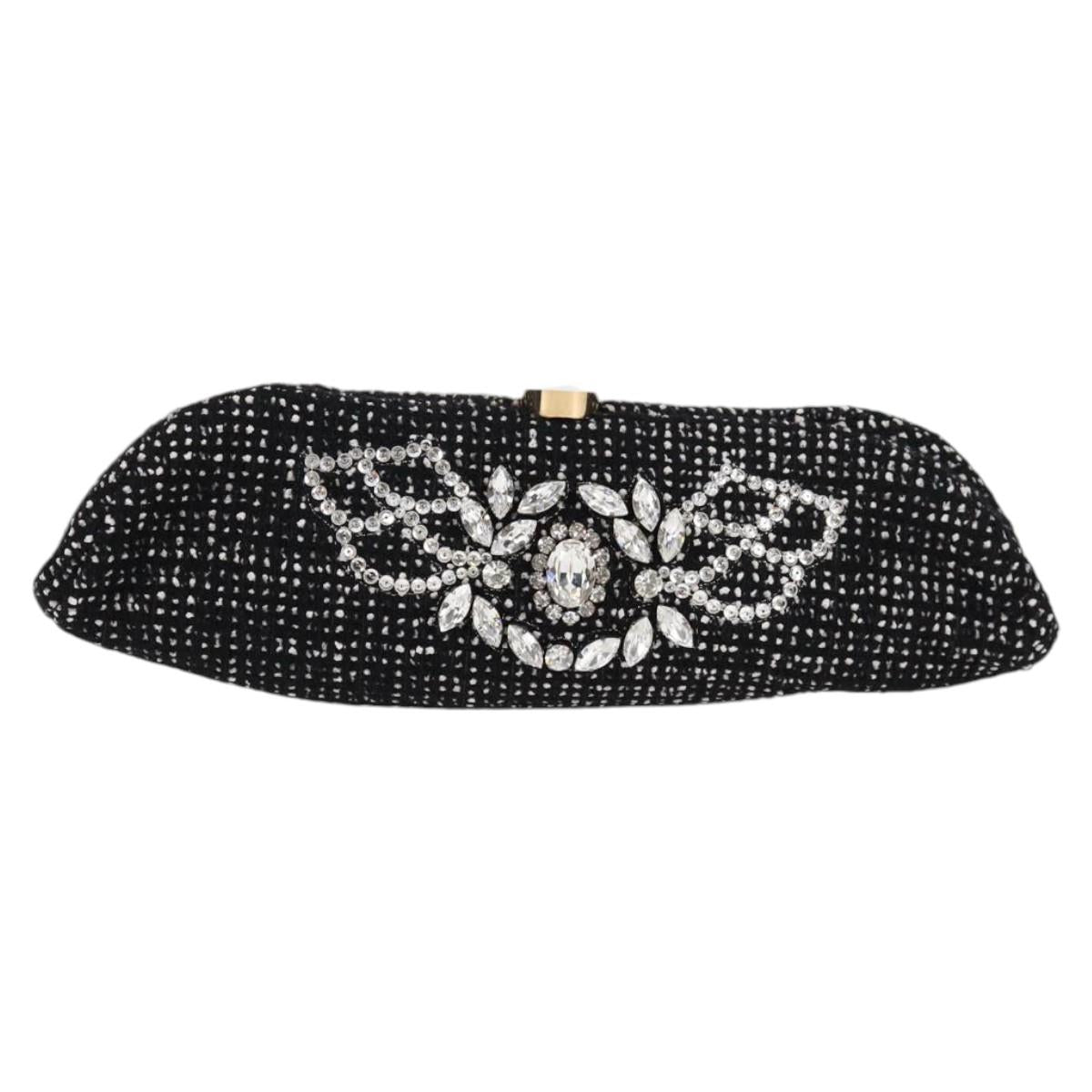 CHANEL Clutch Bag Tweed Black Gold CC Auth 124606AV