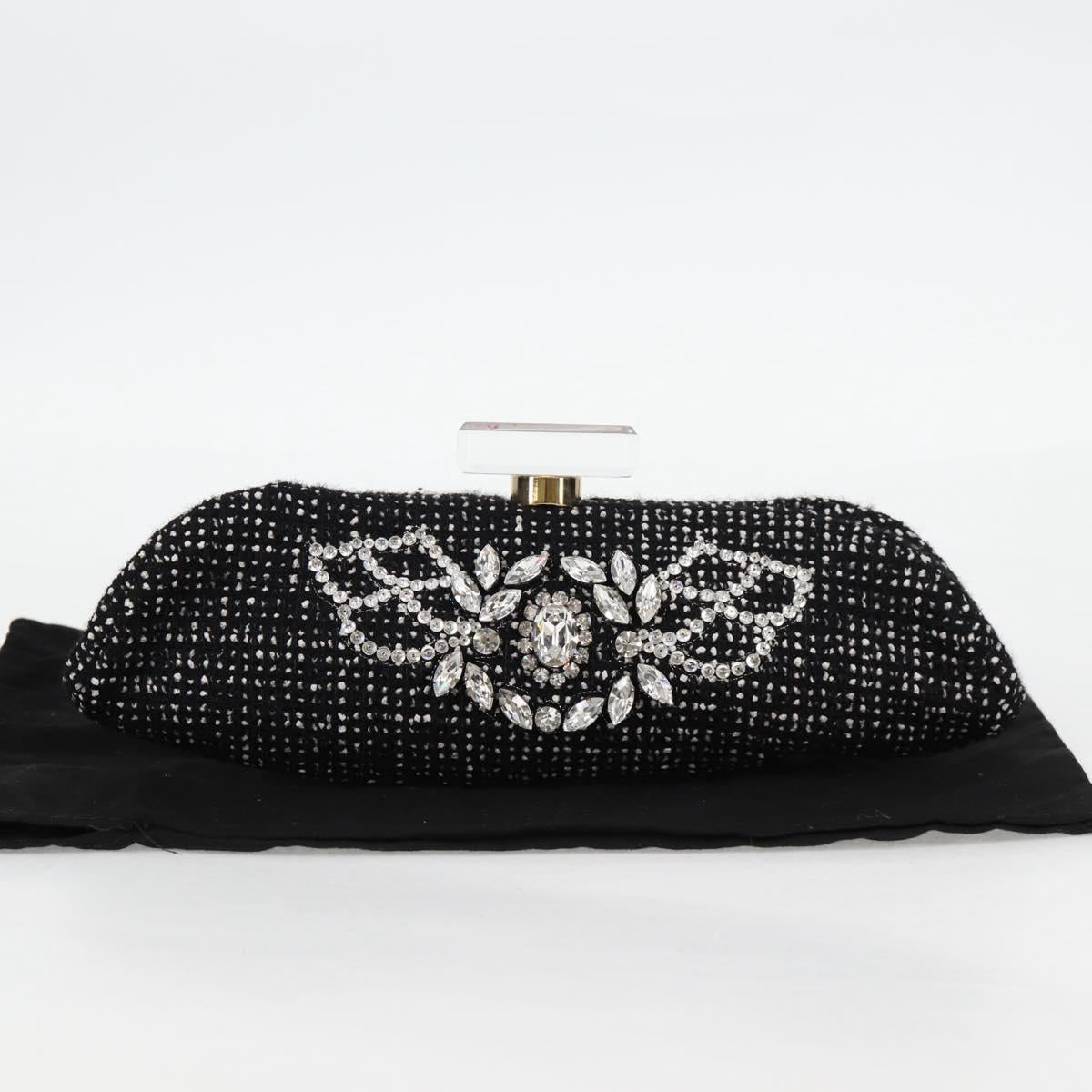 CHANEL Clutch Bag Tweed Black Gold CC Auth 124606AV