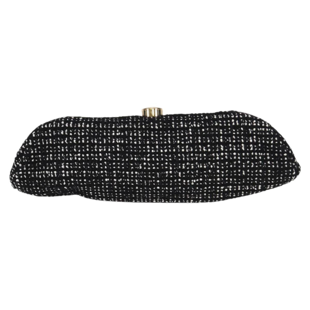 CHANEL Clutch Bag Tweed Black Gold CC Auth 124606SAV