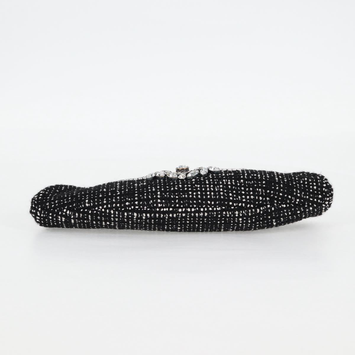 CHANEL Clutch Bag Tweed Black Gold CC Auth 124606AV