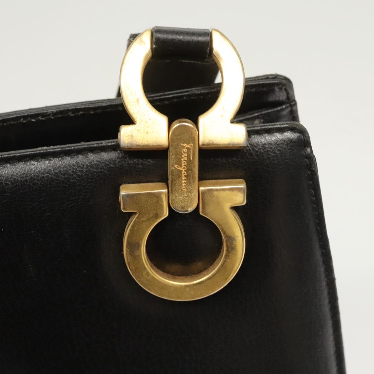 Salvatore Ferragamo Gancini Shoulder Bag Leather Black Gold Auth 124607