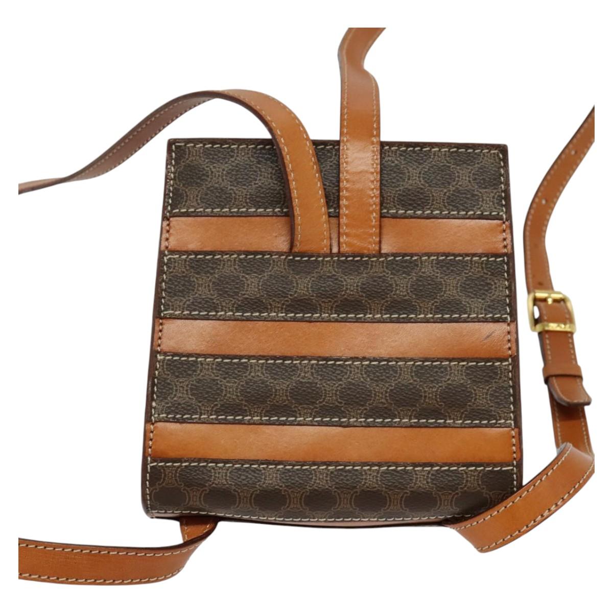 CELINE Macadam Canvas Backpack PVC Leather Brown Gold Auth 124609
