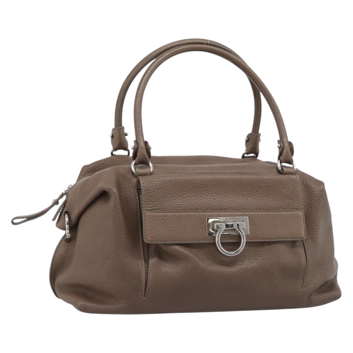 Salvatore Ferragamo Gancini Shoulder Bag Leather Brown Gold Auth 124617