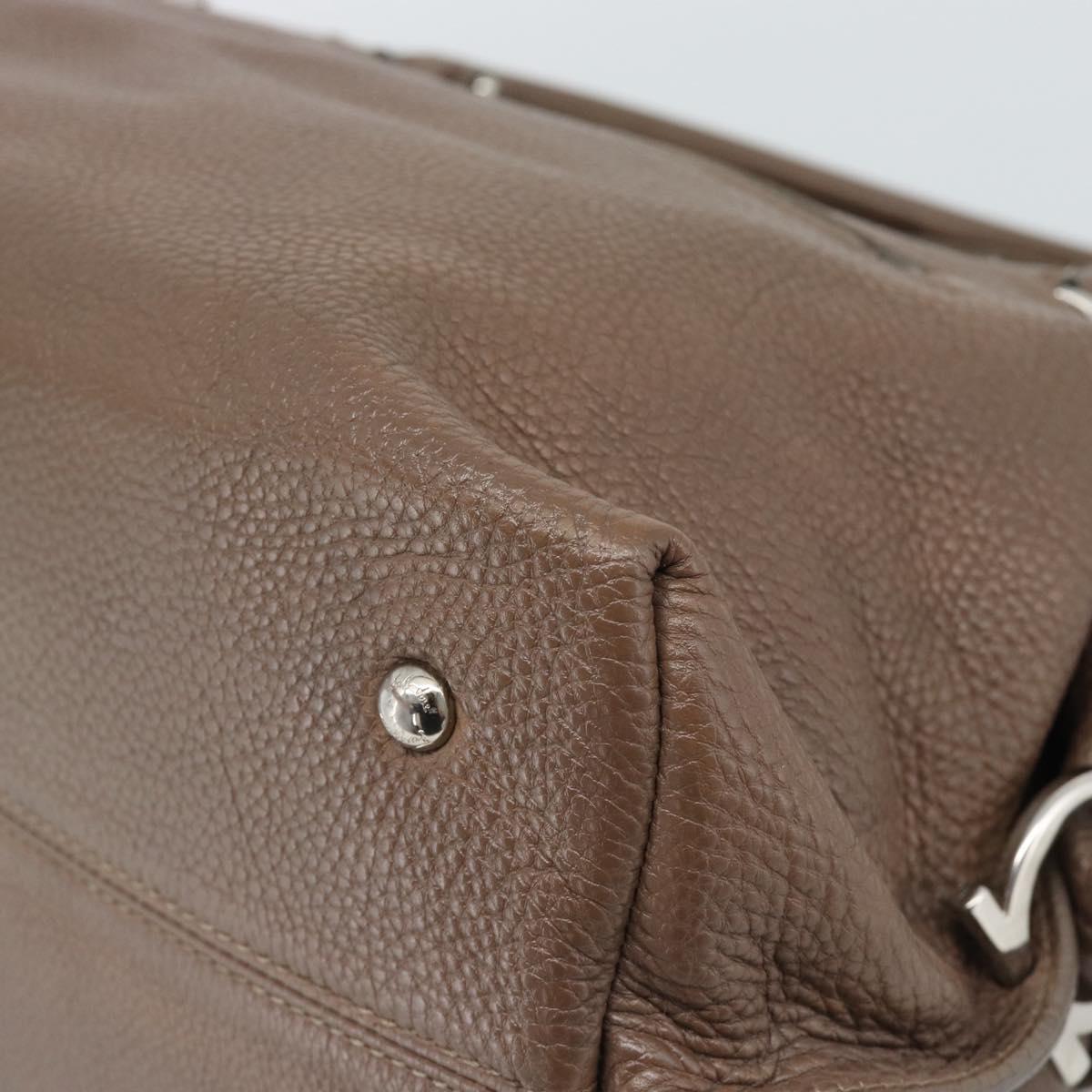 Salvatore Ferragamo Gancini Shoulder Bag Leather Brown Gold Auth 124617