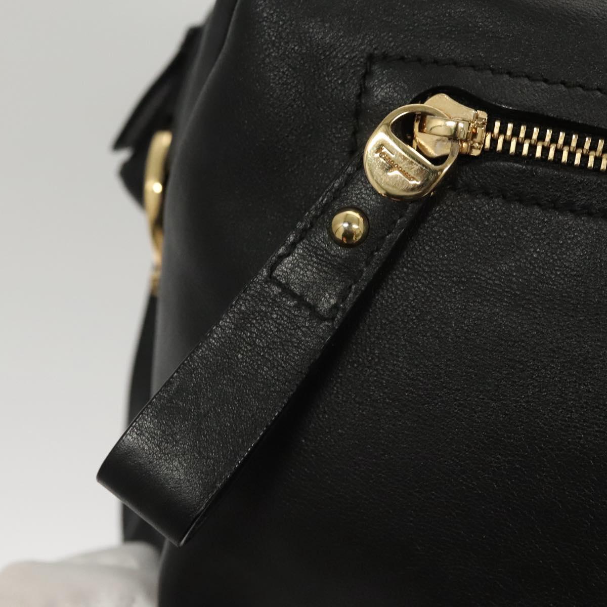 Salvatore Ferragamo Gancini Shoulder Bag Leather Black Gold Auth 124617