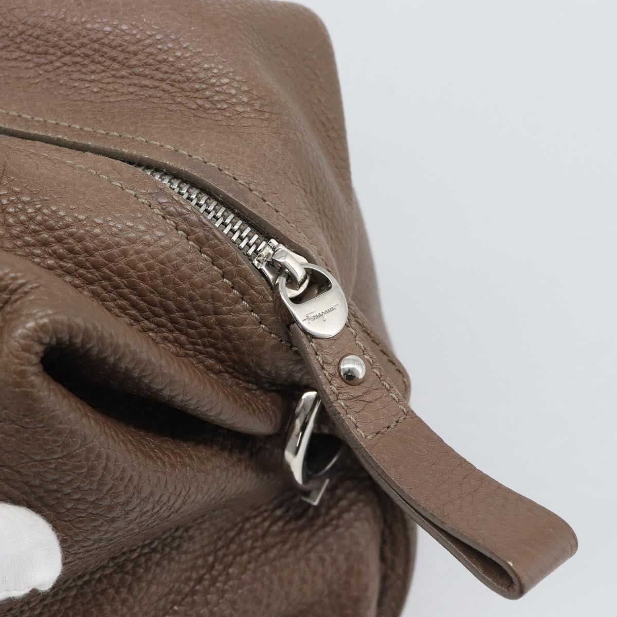 Salvatore Ferragamo Gancini Shoulder Bag Leather Brown Gold Auth 124617