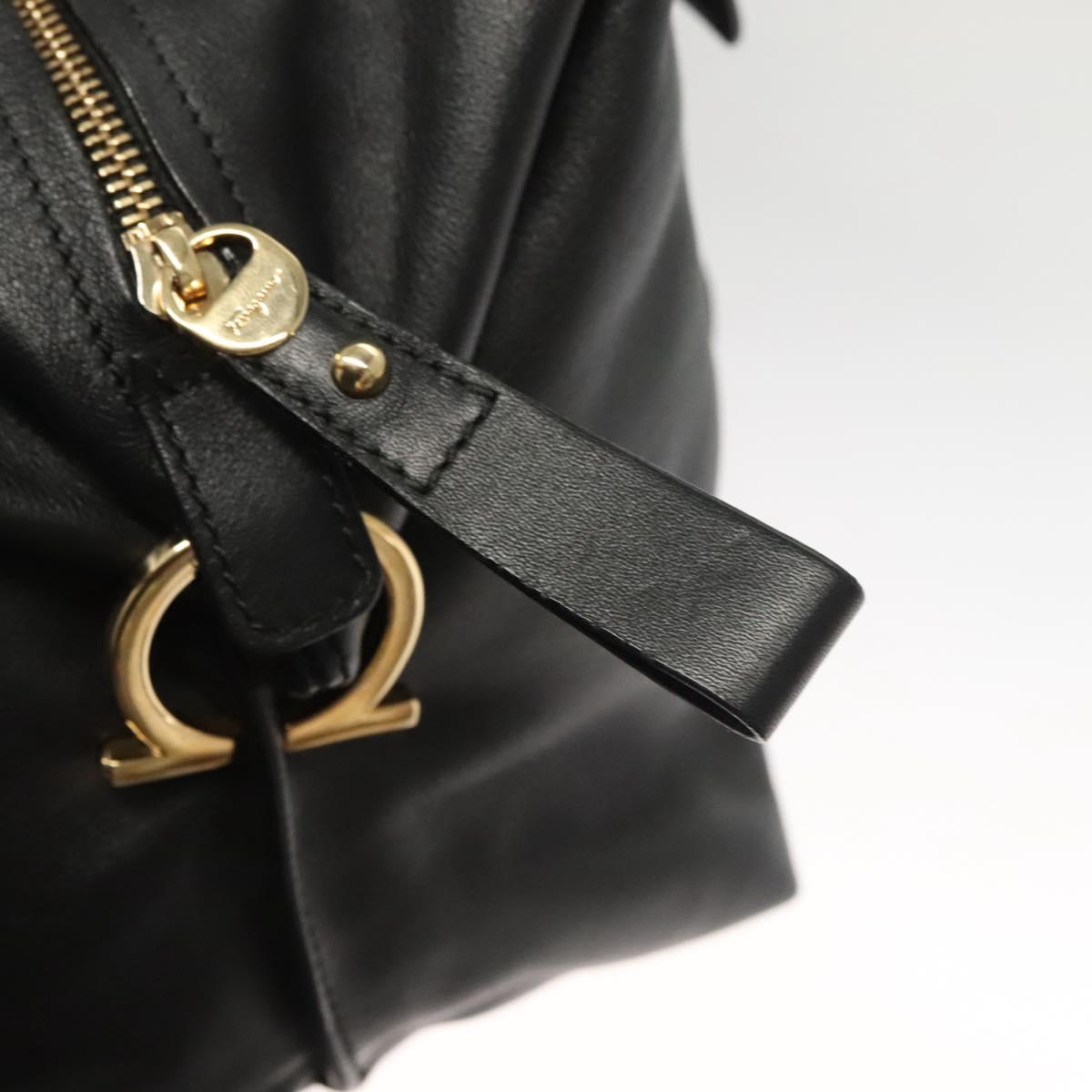 Salvatore Ferragamo Gancini Shoulder Bag Leather Black Gold Auth 124617