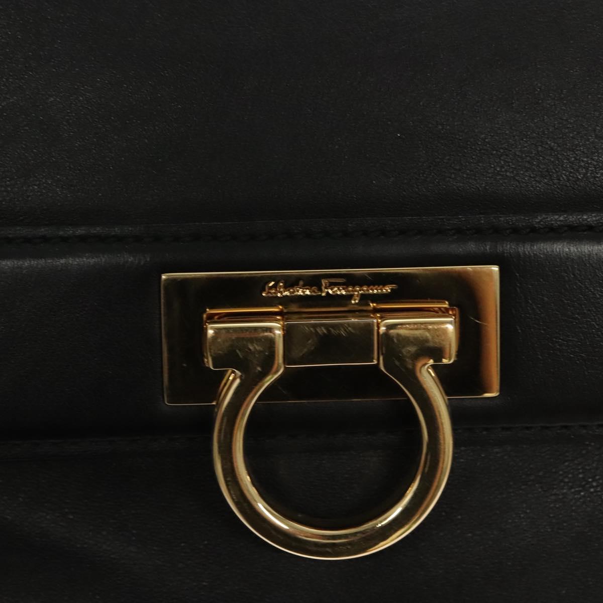 Salvatore Ferragamo Gancini Shoulder Bag Leather Black Gold Auth 124617