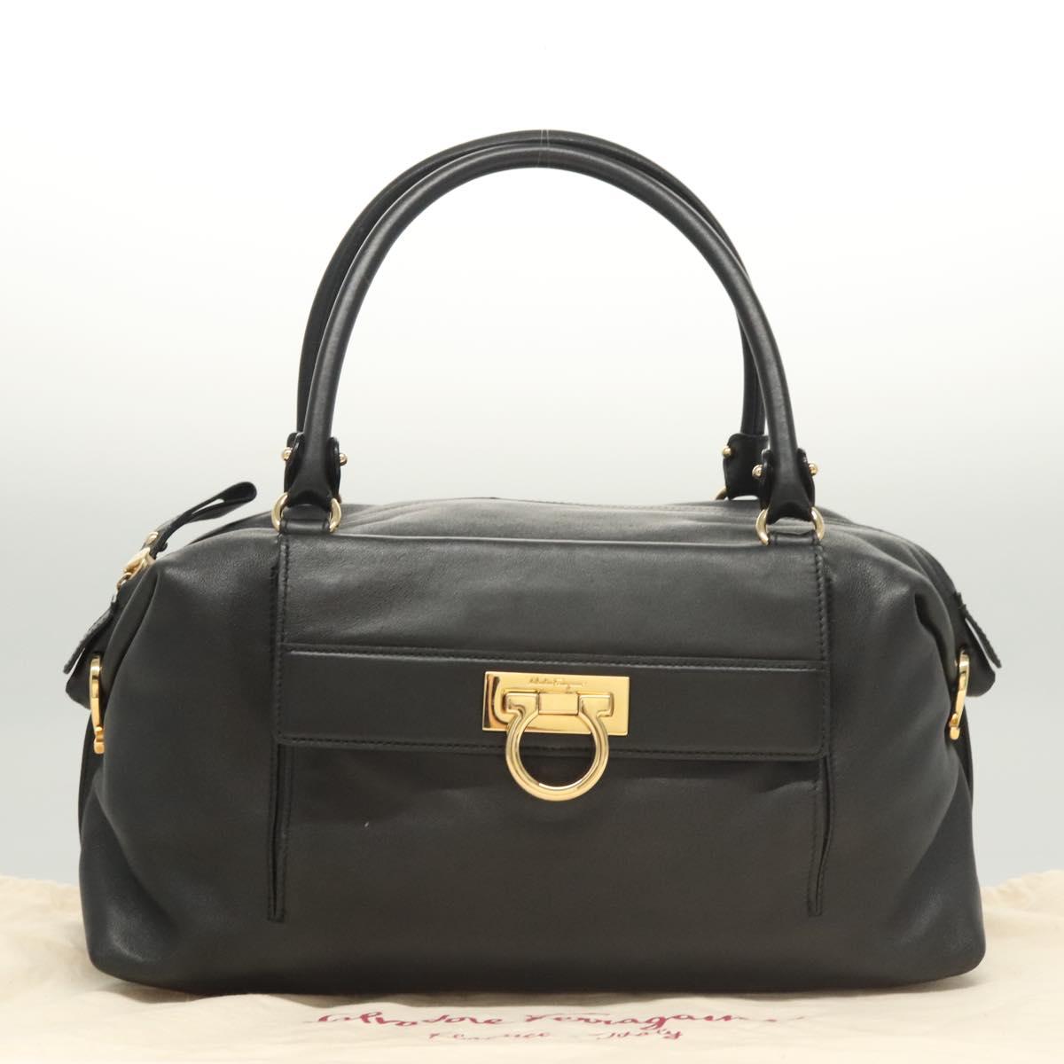 Salvatore Ferragamo Gancini Shoulder Bag Leather Black Gold Auth 124617