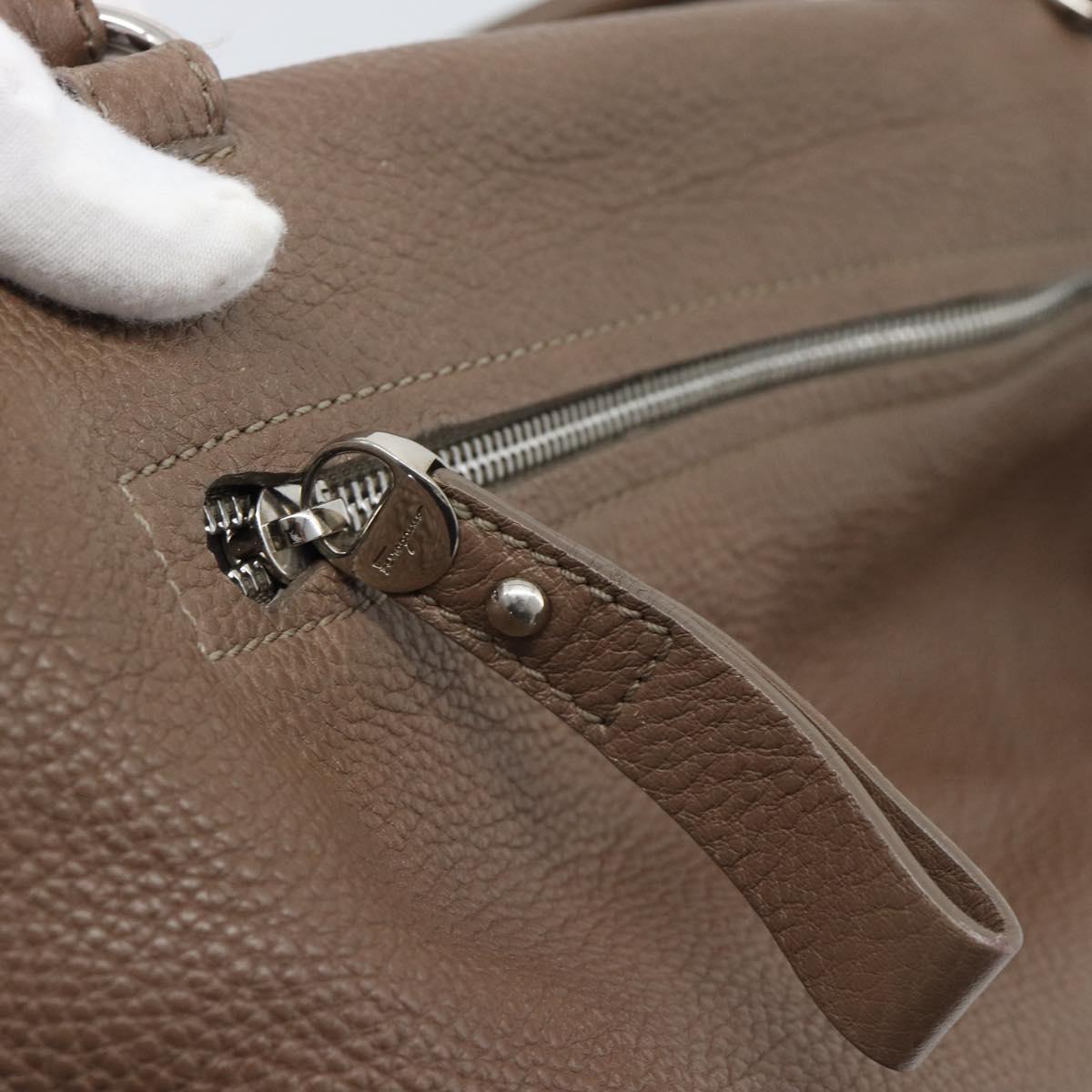 Salvatore Ferragamo Gancini Shoulder Bag Leather Brown Gold Auth 124617