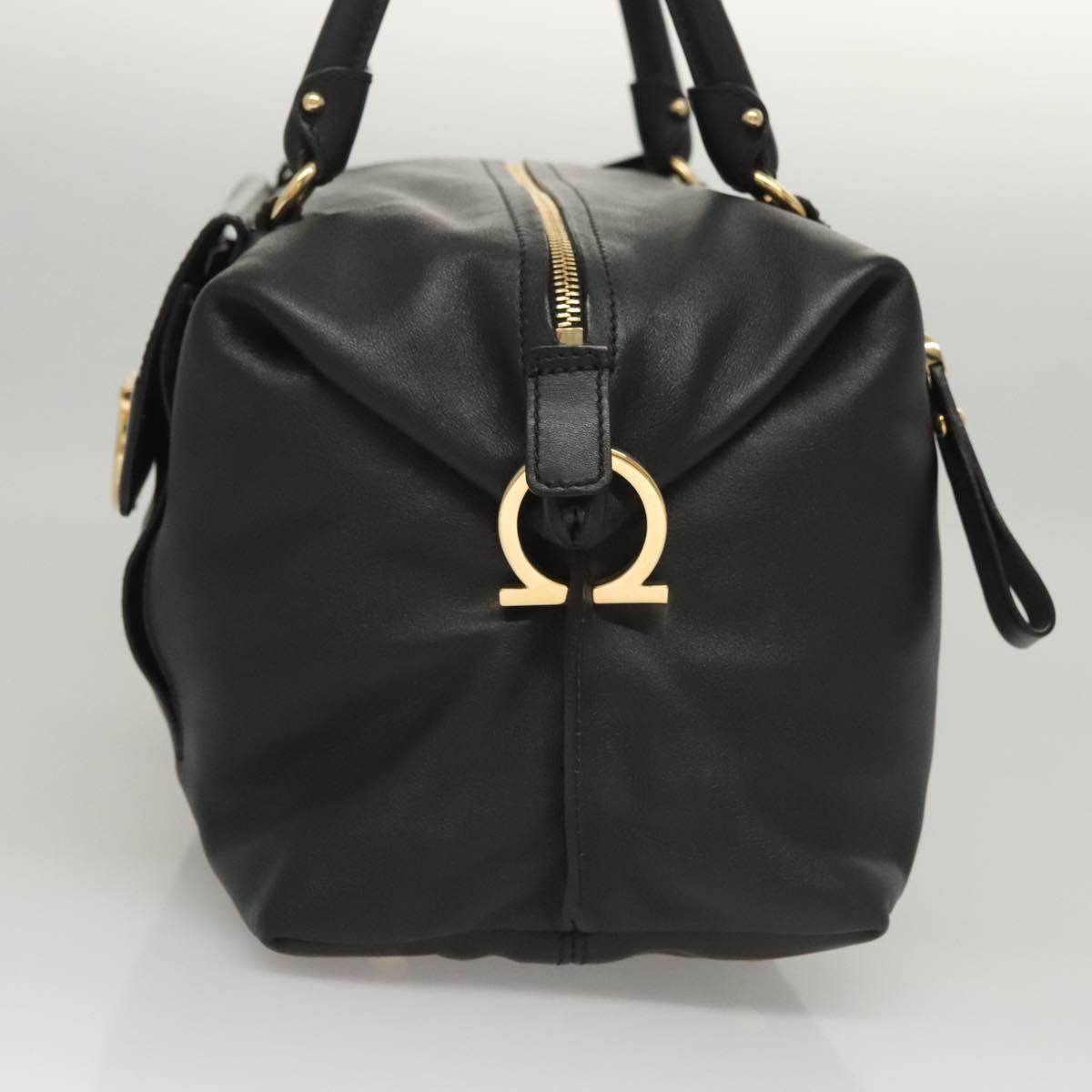 Salvatore Ferragamo Gancini Shoulder Bag Leather Black Gold Auth 124617