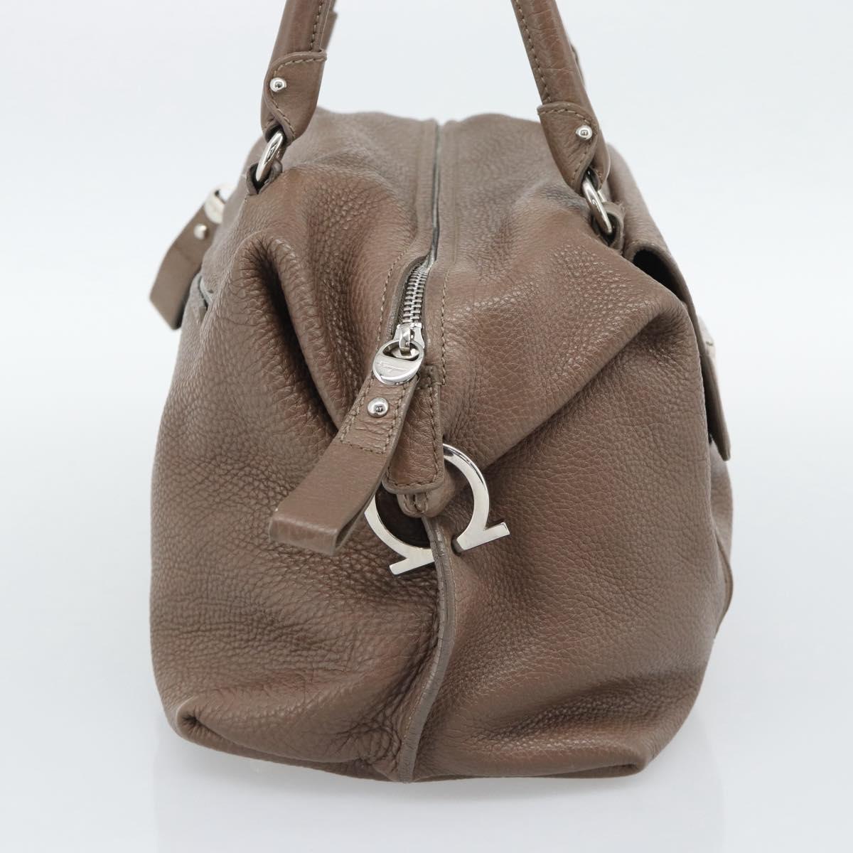 Salvatore Ferragamo Gancini Shoulder Bag Leather Brown Gold Auth 124617