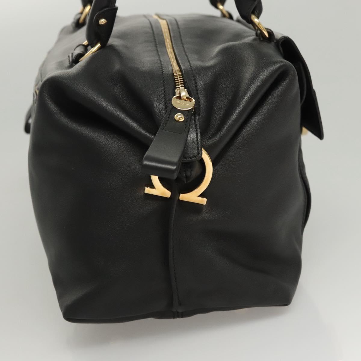 Salvatore Ferragamo Gancini Shoulder Bag Leather Black Gold Auth 124617