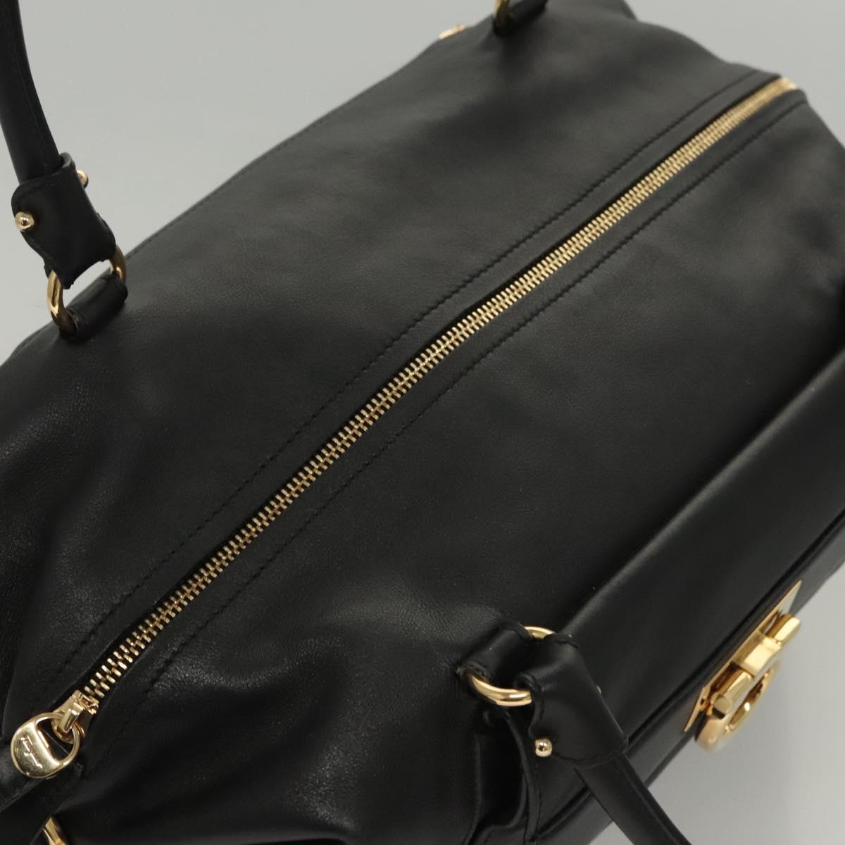 Salvatore Ferragamo Gancini Shoulder Bag Leather Black Gold Auth 124617