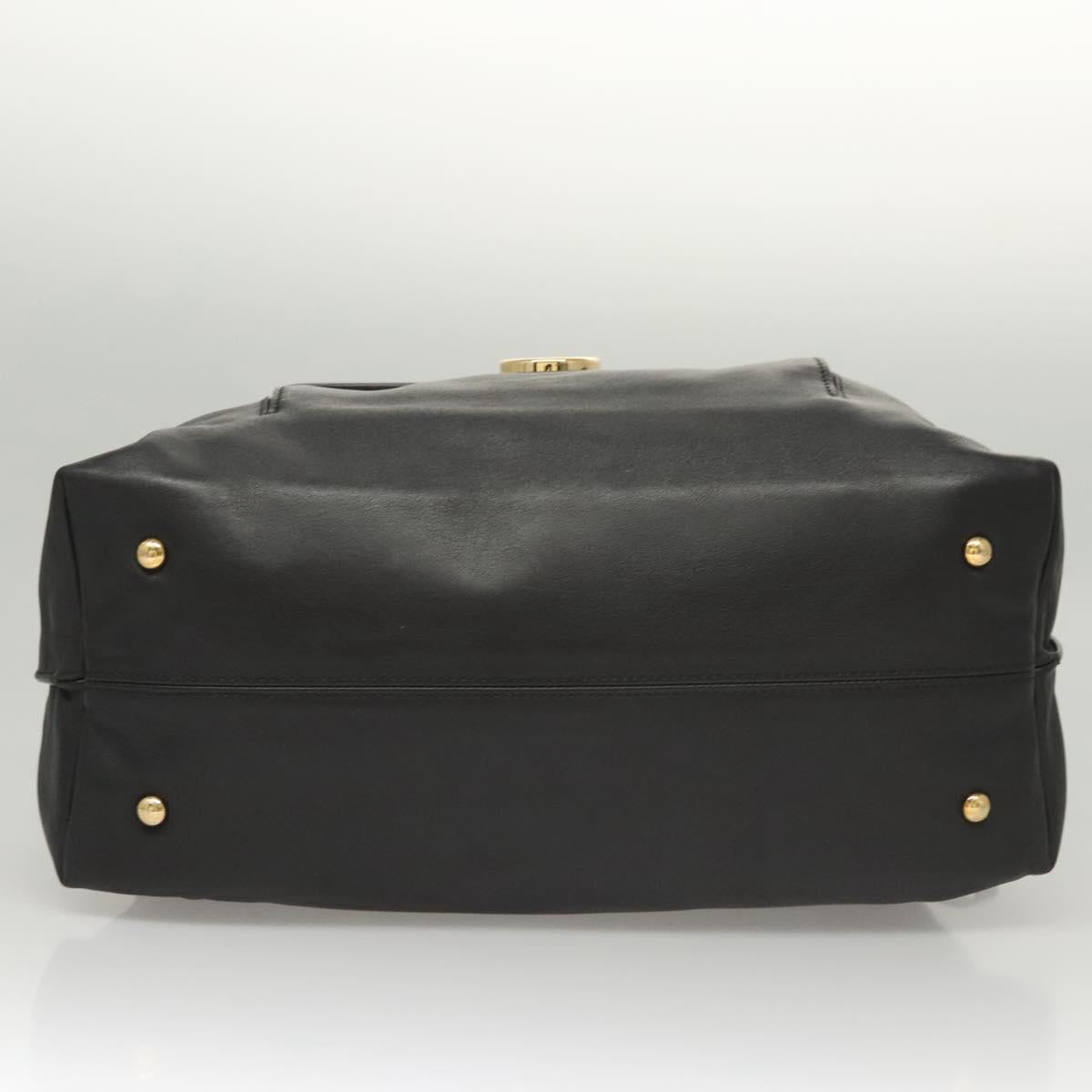 Salvatore Ferragamo Gancini Shoulder Bag Leather Black Gold Auth 124617