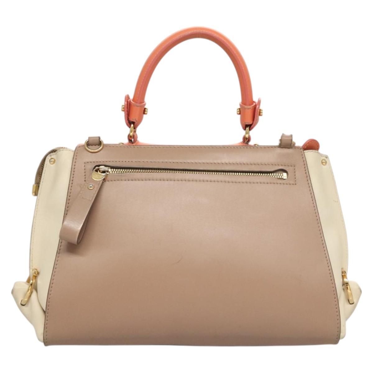 Salvatore Ferragamo Gancini Sofia Hand Bag Leather 2way Beige Gold Auth 124618