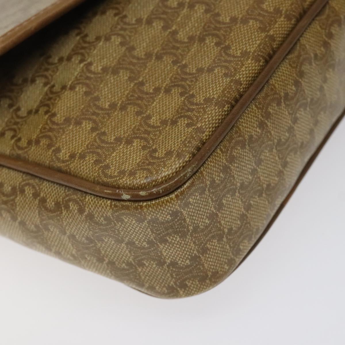 CELINE Macadam Canvas Shoulder Bag PVC Beige Gold Auth 124630