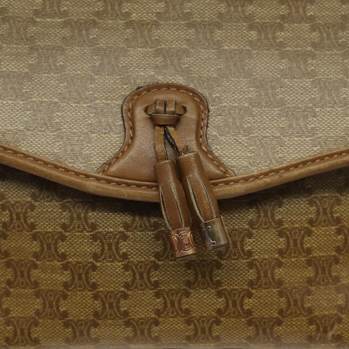 CELINE Macadam Canvas Shoulder Bag PVC Beige Gold Auth 124630