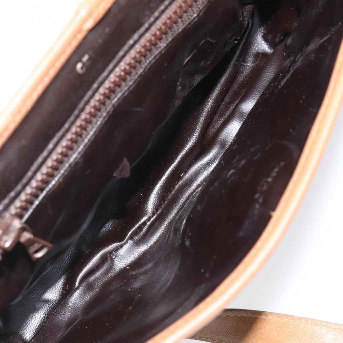 CELINE Macadam Canvas Shoulder Bag PVC Beige Gold Auth 124630