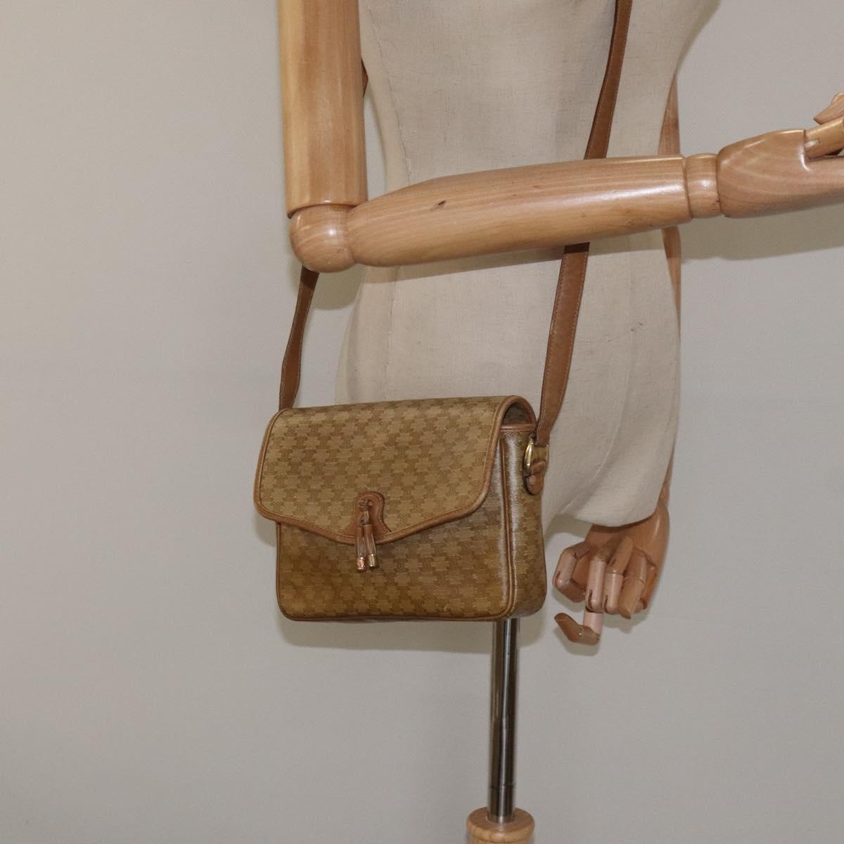 CELINE Macadam Canvas Shoulder Bag PVC Beige Gold Auth 124630