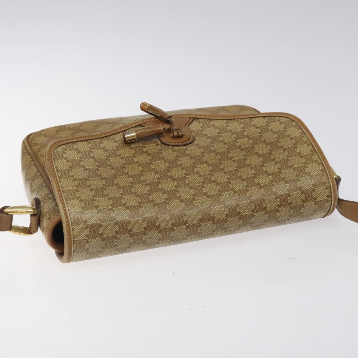 CELINE Macadam Canvas Shoulder Bag PVC Beige Gold Auth 124630
