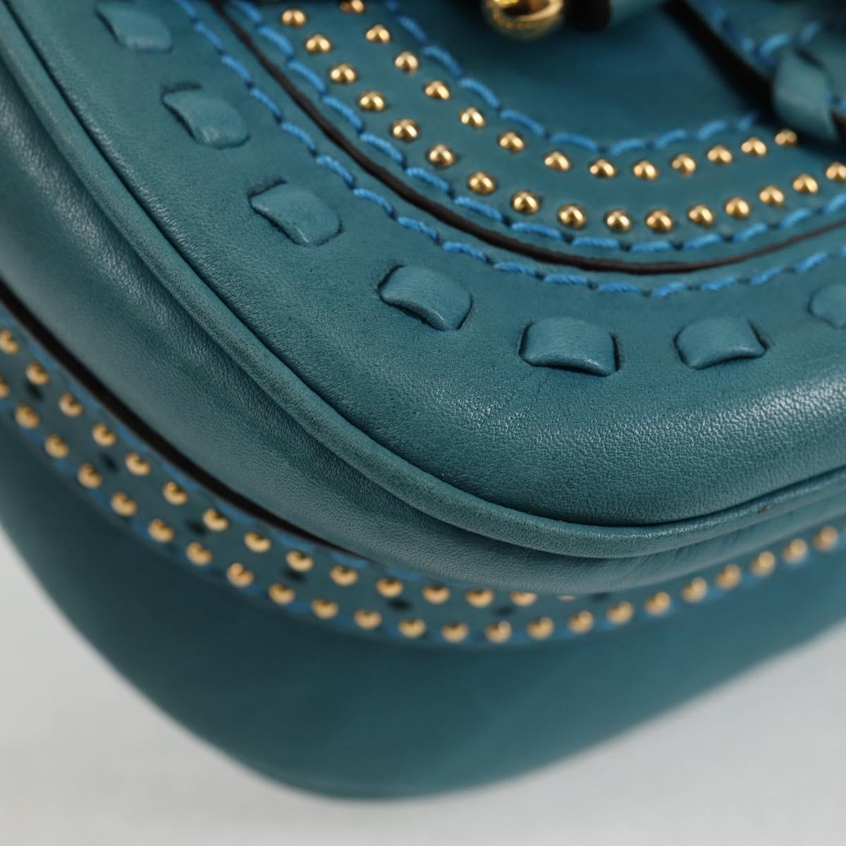 GUCCI Bamboo Shoulder Bag Leather Blue Gold 263956 Auth 124631V