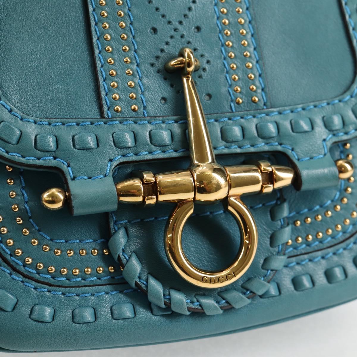 GUCCI Bamboo Shoulder Bag Leather Blue Gold 263956 Auth 124631V