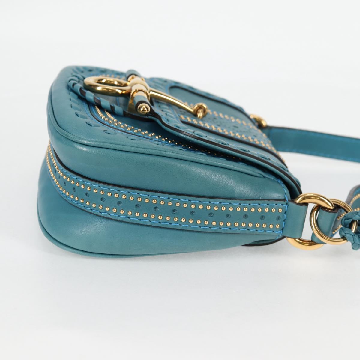 GUCCI Bamboo Shoulder Bag Leather Blue Gold 263956 Auth 124631V