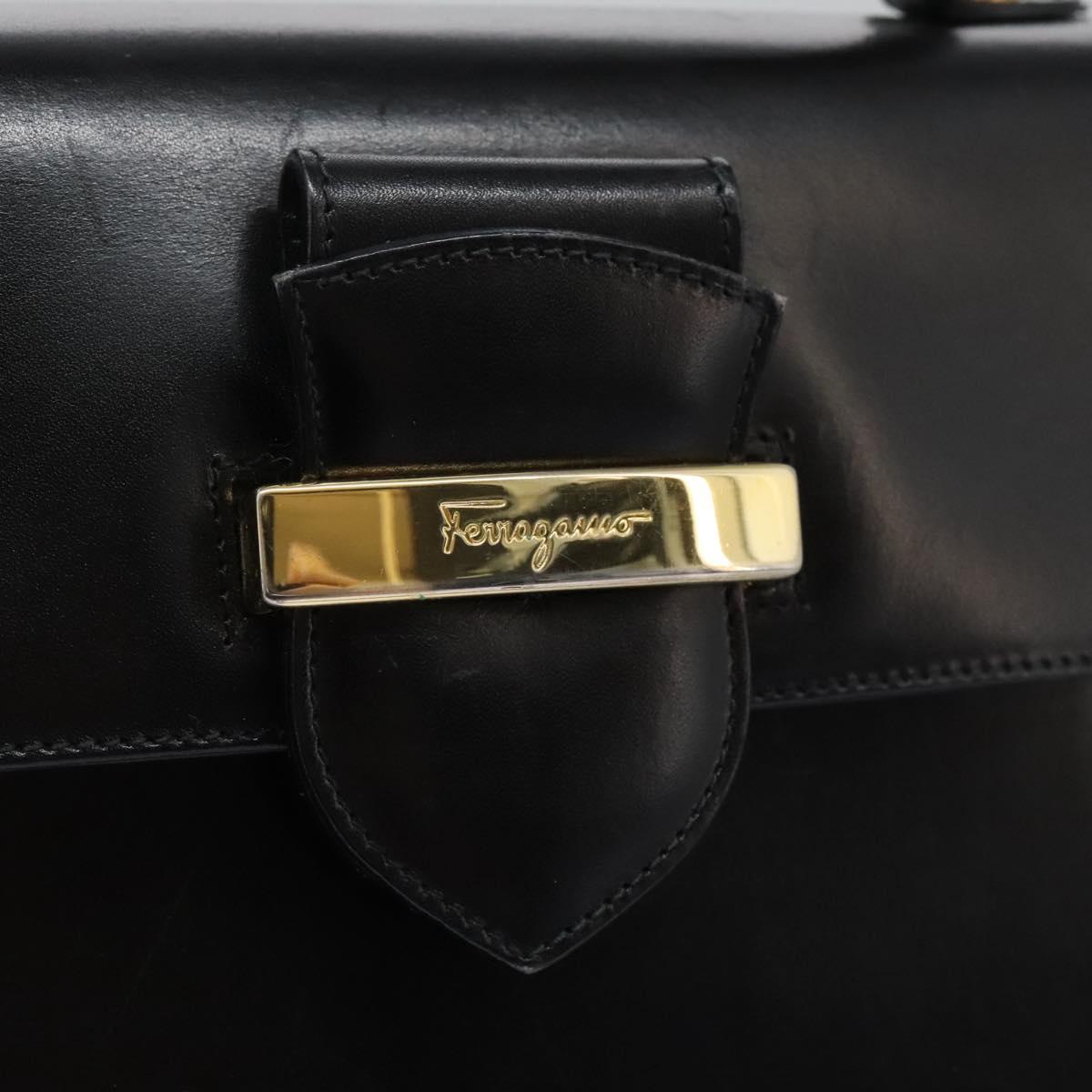 Salvatore Ferragamo Hand Bag Leather 2way Black Gold Auth 124649