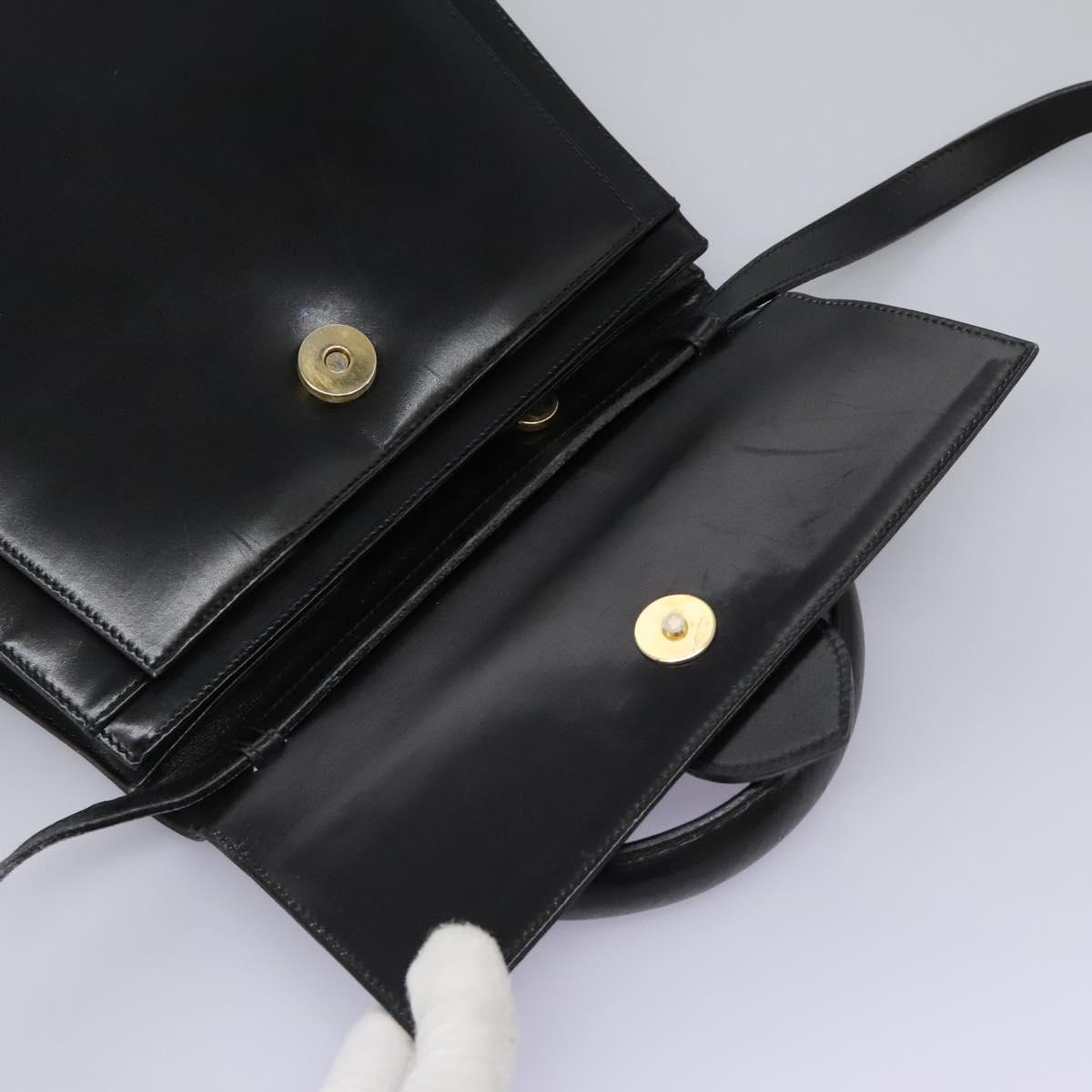 Salvatore Ferragamo Hand Bag Leather 2way Black Gold Auth 124649