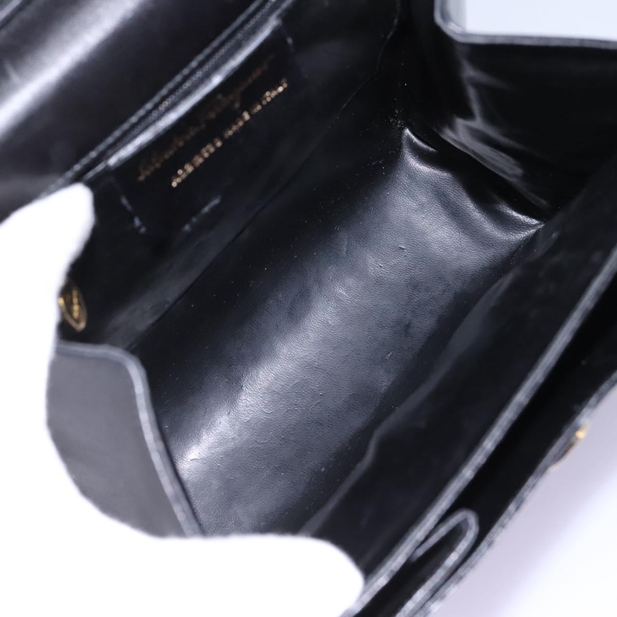 Salvatore Ferragamo Hand Bag Leather 2way Black Gold Auth 124649