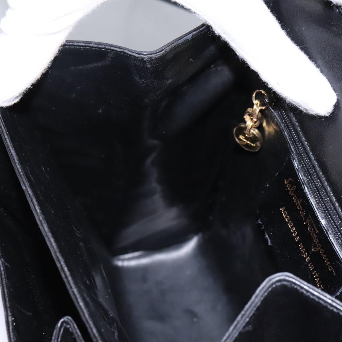 Salvatore Ferragamo Hand Bag Leather 2way Black Gold Auth 124649