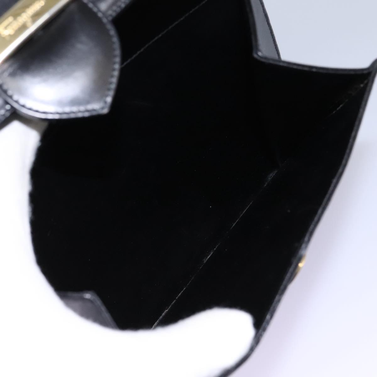 Salvatore Ferragamo Hand Bag Leather 2way Black Gold Auth 124649