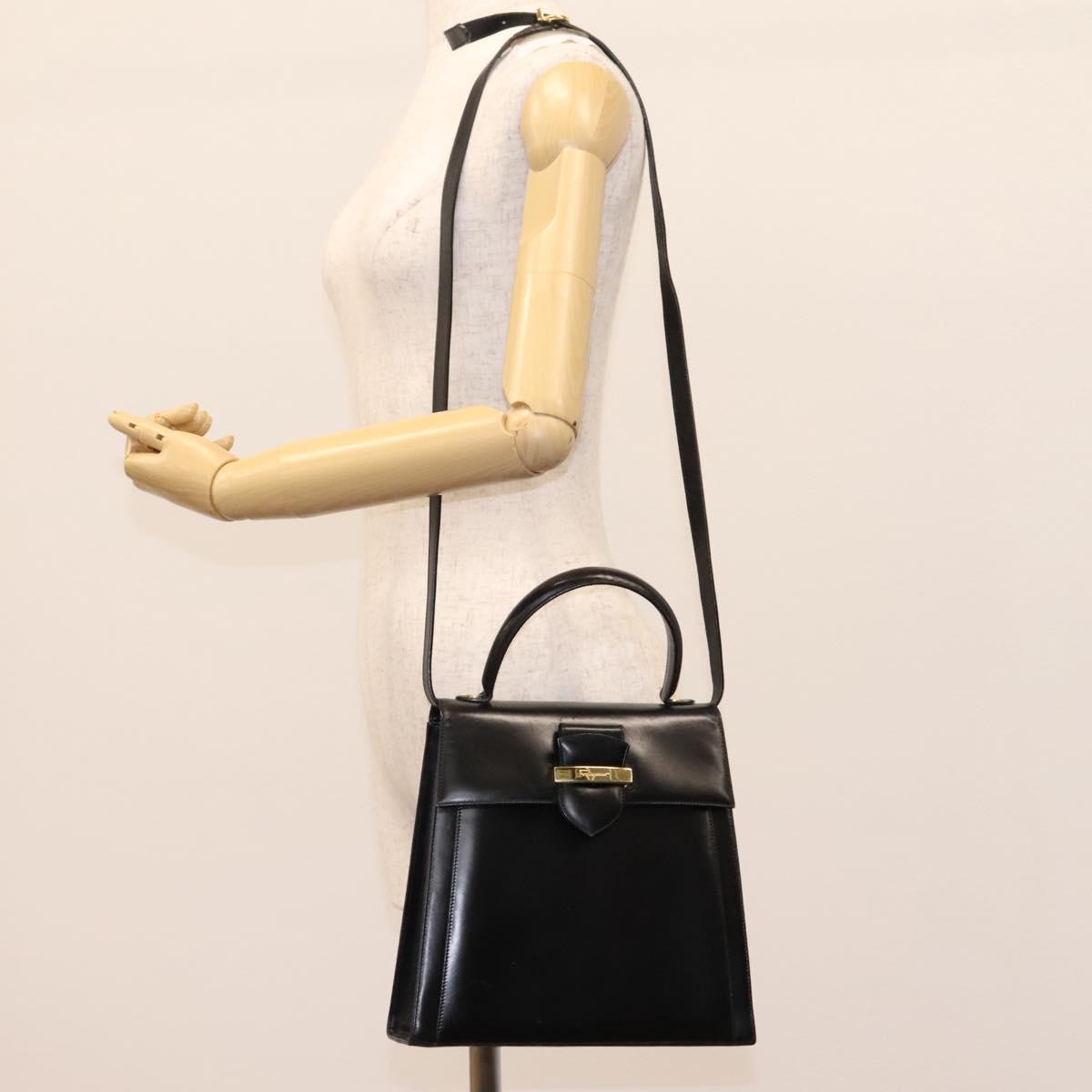 Salvatore Ferragamo Hand Bag Leather 2way Black Gold Auth 124649